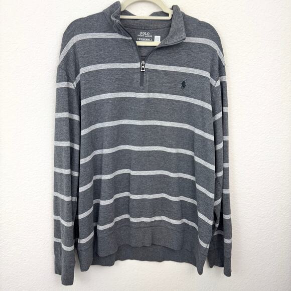 Polo Ralph Lauren Mens Pullover Knit Long Sleeve Top Stripes Cotton Blend Gray - Picture 1 of 7